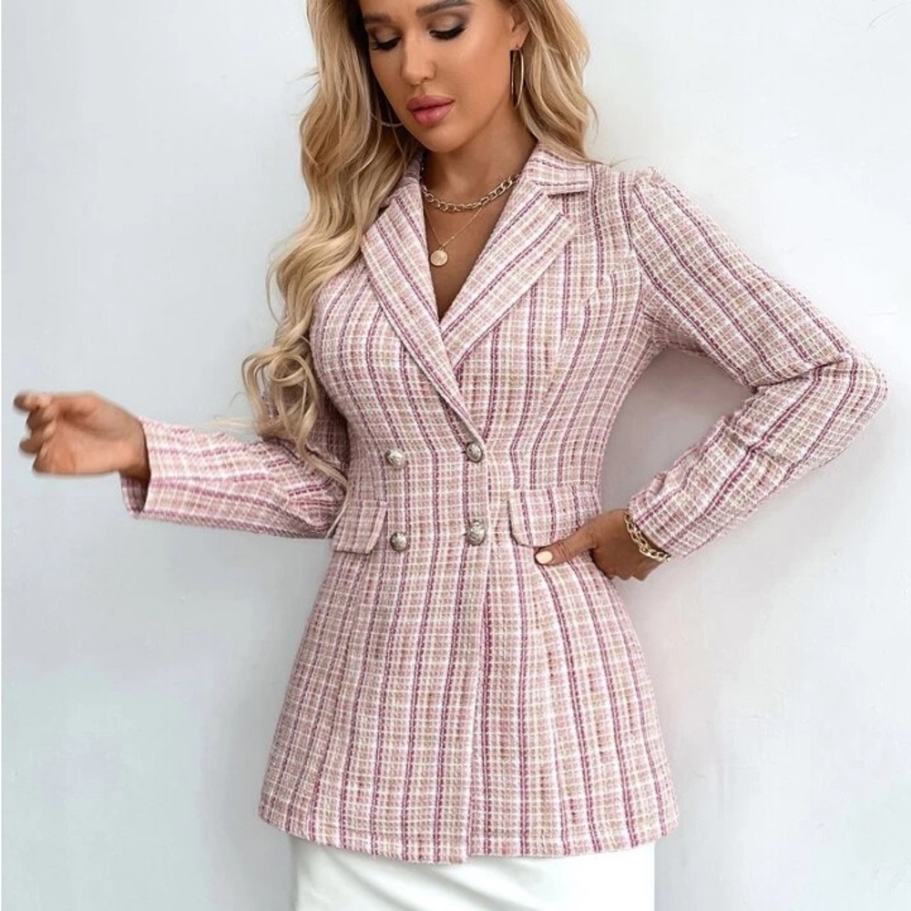 SHEIN Pink Plaid Blazer Suit Jacket | Medium - Picture 12 of 15